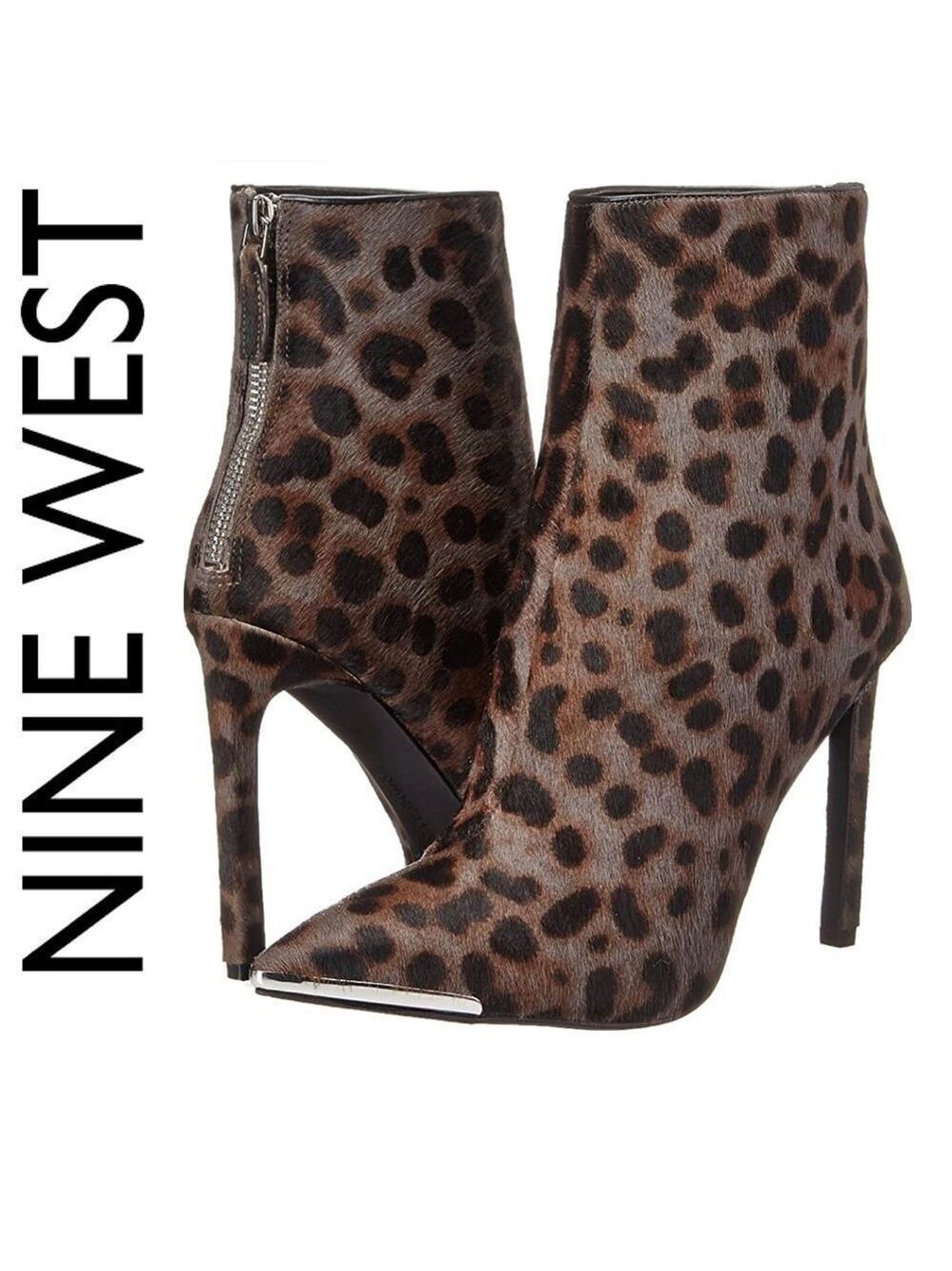 Nine West Gray Brown leopard print pony hair ankle booties size 6.5